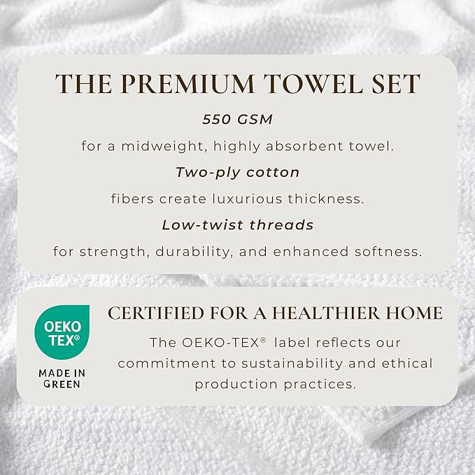 Great Bay Home 100% Cotton 6 Pack 26x16 Hand Towel Set - Absorbent, Quick-Drying, Durable Towels for Bathroom Decor - Low-Twist, Two-Ply Fibers (Optic White)