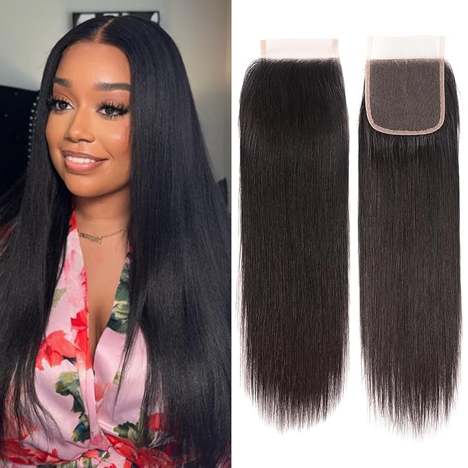 Straight Lace Closure 4x4 HD Closure Human Hair Brazilian Virgin Hair Closure Free Part 100% Human Hair Extensions for Black Women Natural Color (4x4 lace Closure, 20 closure)