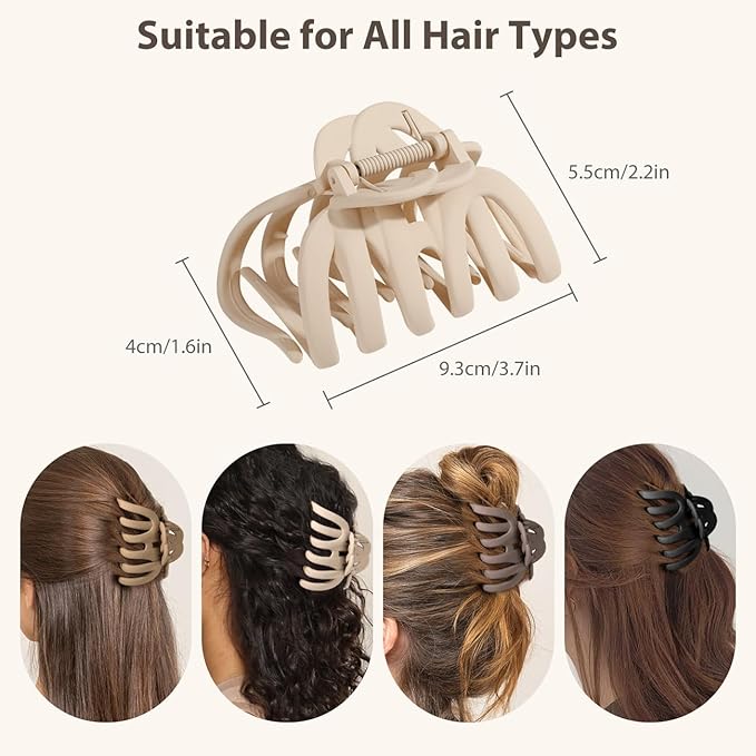 Shinowa Hair Clip Set, 4 Pack Hair Claws for Thick Hair, Large Hair Clips in 4 Neutral Colors, Non-slip Claws Jaw Clips for Women, Strong Hold for Girls Long Hair
