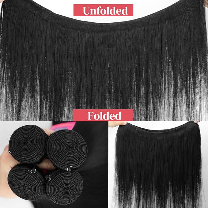 Straight Bundles Human Hair 4 Bundles Human Hair 20 22 24 26 Inch 12A 100% Unprocessed Brazilian Human Hair Extension Natural Black