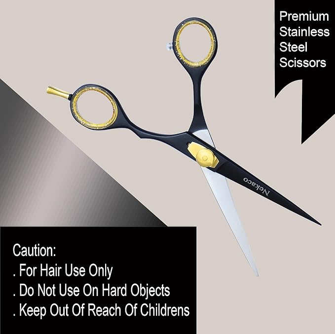 Professional 6-Inch Black Hair Scissors, Premium Quality Stainless Steel Hair Cutting Shears, Hair Shears with Adjustable Screw for Barber Salon & Home