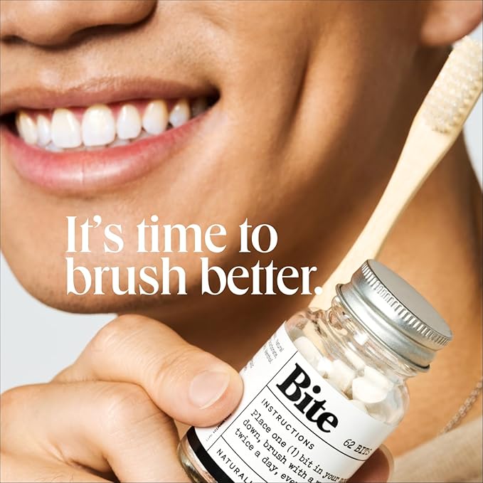 Bite Whitening Toothpaste Tablets (2 Months) – Fluoride Free, Nano Hydroxyapatite + Xylitol, Mint – Vegan, Cruelty-Free, Made in USA, Sensitive Teeth, Travel Size, Adults & Kids, (2 Bottles, 124 Tabs)
