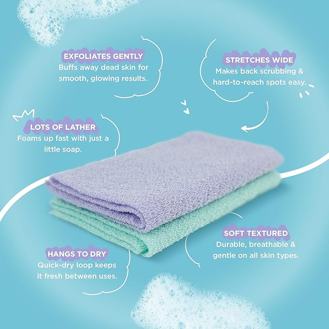 Love Being Scrubbed Exfoliating Flexi Cloths, Stretchy Exfoliating Washcloths for Bath & Shower, Back Scrubber for Smooth Skin, Body Scrubber for Men & Women (2 Count, Assorted Colors)