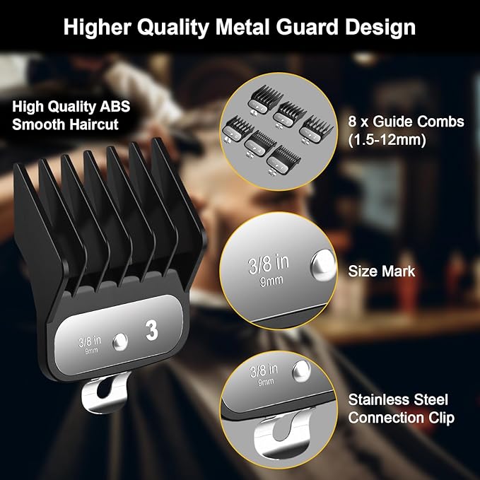 CIICII Hair Clippers for Men Professional, Cordless Barber Clippers for Hair Cutting (12Pcs Rechargeable USB Adjustable LCD Display Hair Beard Grooming Trimming Haircut Kit) for DIY Home Barber Salon