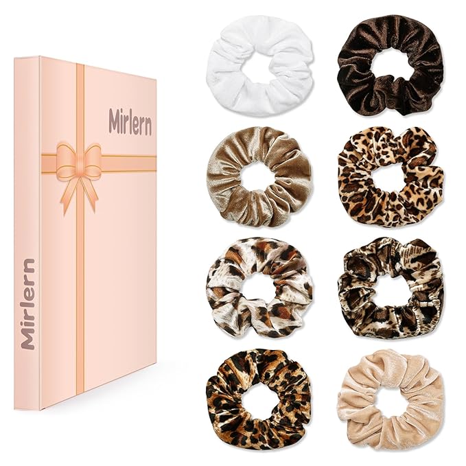 Velvet Scrunchies with Zippers Pocket, 8 Pcs Velvet Soft Hair Ties, Hidden Pocket Hair Scrunchies Accessories for Women Girls, Ponytail Holder Secret Compartment Items (Coffee Leopard Print)