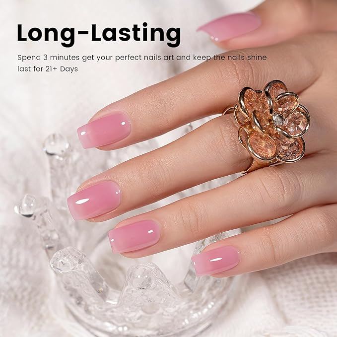 RARJSM Nude Gel Nail Polish Purplish Pink Sheer Neutral Skin Tone Color Ice Jelly Clear Pink Gel Polish Transparent Nail GelPolish Soak off UV LED Cured for Home Salon DIY Manicure 15ml Single Bottle