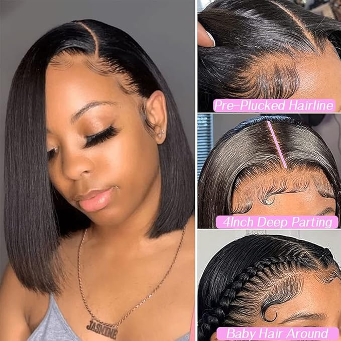 LICHANG 12 Inch 13x4 Lace Front Wigs Human Hair Bob Wig Human Hair