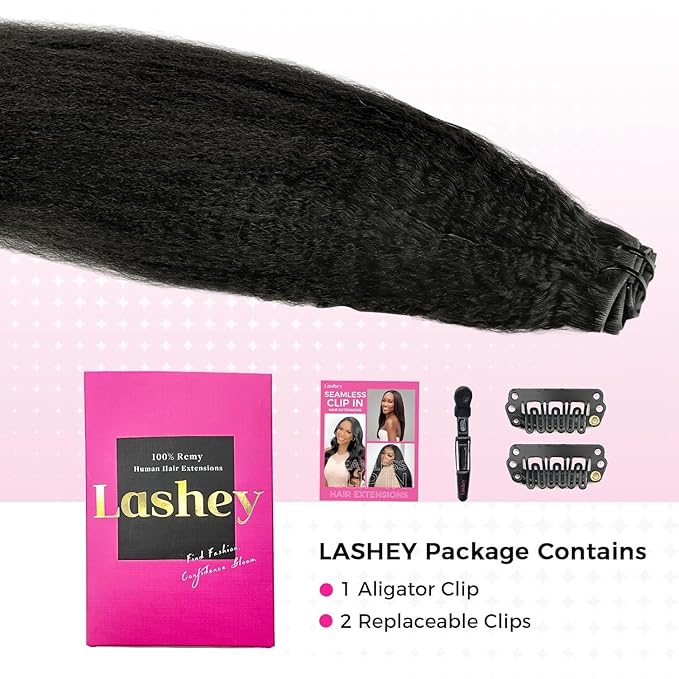 Lashey Invisi Edge Seamless Clip in Hair Extensions Human Hair, 7pcs 110g 14 Inch Clip in Hair Extensions for Women Natural Black Kinky Straight Hair