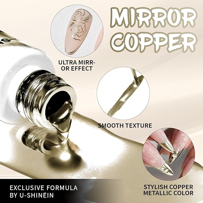 12ml Metallic Painting Gel Liner Nail Art 3D Mirror Chrome Effect Nail Polish Metal Painted Drawing Build in Thin Brush Soak Off UV/LED Bronze Gold Striper Gel for Nail Art Manicure