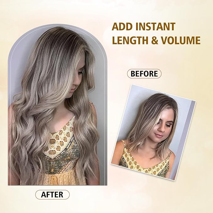 4PCS Thick Hairpieces Clip in Hair Extensions for Women Synthetic Clip in Long Wavy Hair Extension 20 Inch Double Weft Hairpieces Full Head For Women (20INCH, R6/88)