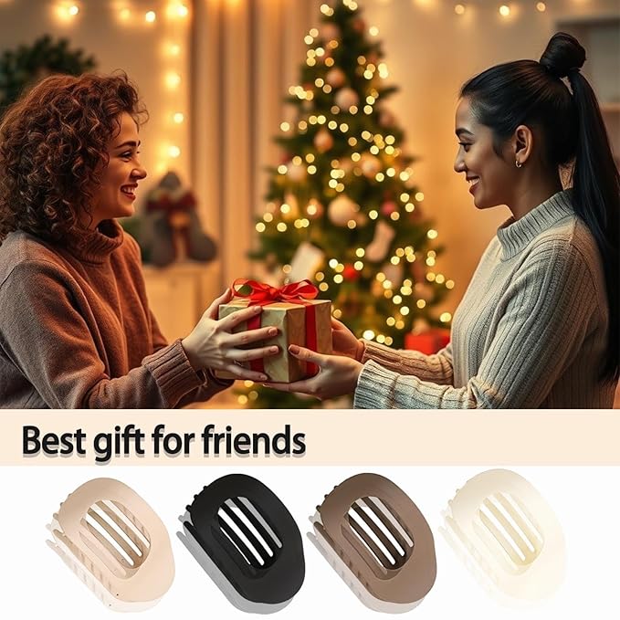 4 Pack Flat Hair Claw Clips for Women Nonslip French Hair Clips for Thick, Thin, Long, or Short Hair Tortoise Shell Comfortable & Strong Hold for Daily Wear, Weddings