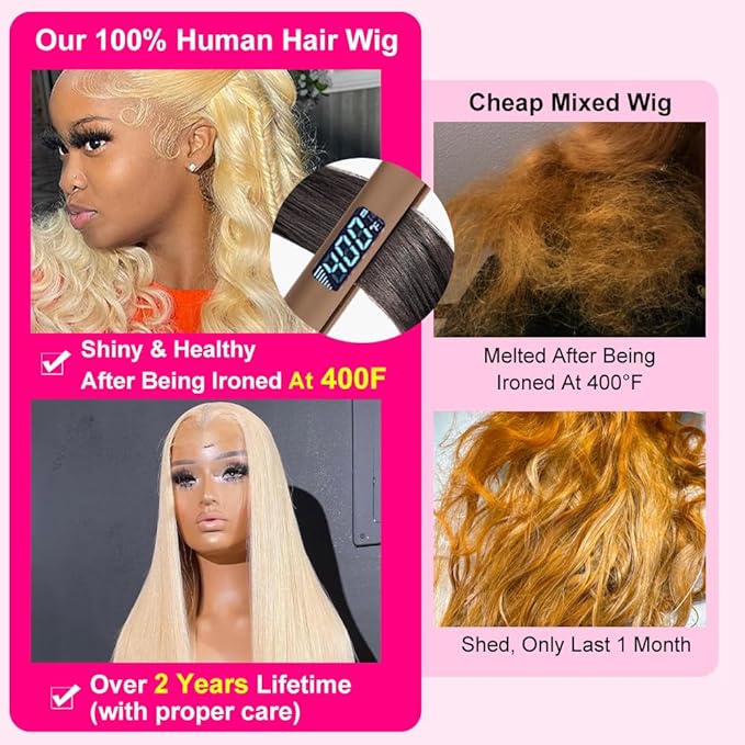 Tuneful 613 13x6 Lace Front Wig Human Hair 32 inch 613 HD Lace Frontal Wig 220% Density Straight Blonde Lace Front Wigs Human Hair Pre Plucked with Baby Hair