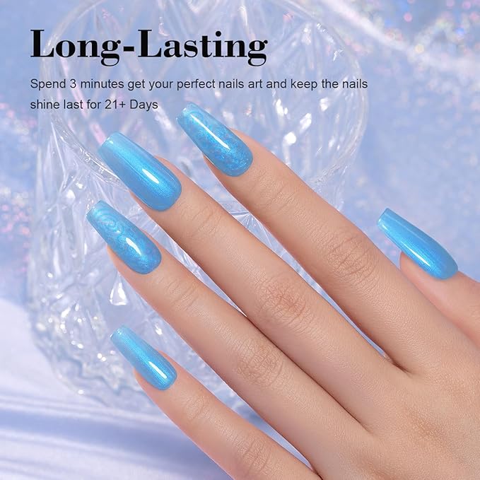 RARJSM 15ML Vast Blue Pearlescent Gel Polish,Pearl Gel Nail Polish,Blue Glitter Gel Polish Shimmer Iridescent Mermaid Nail Gel Polish Soak Off LED UV Drawing Swirl Thread Effect for DIY Manicure Use