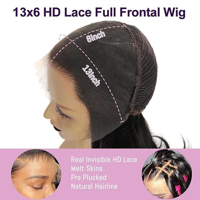 WOWANGEL 13x6 HD Lace Front Wigs Human Hair Body Wave Pre Plucked SKINLIKE 0.1mm Extremely Thin Real HD Lace Front Wigs 250% Density Glueless Human Hair Wigs for Women 20 Inch