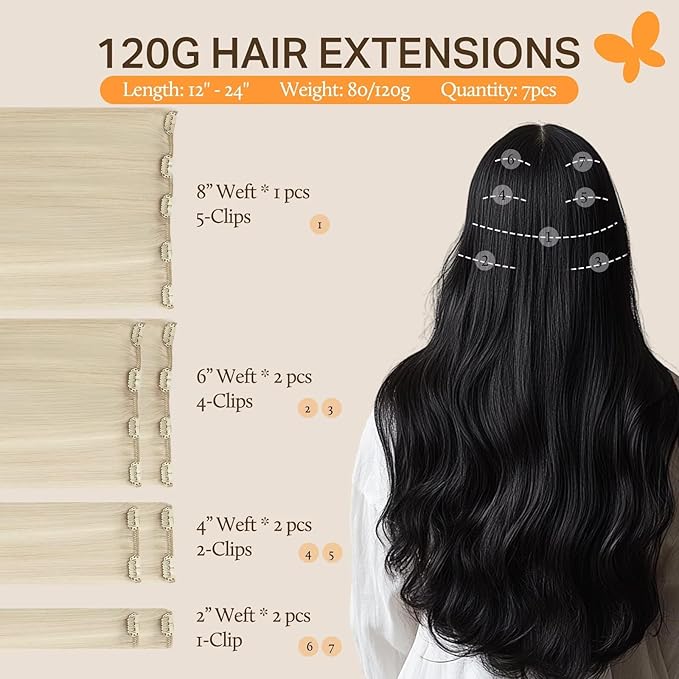 DOORES Human Hair Extensions Clip in Platinum Blonde 16 Inch 120g 7pcs Remy Clip in Hair Extensions Natural Hair Straight Real Hair Extensions