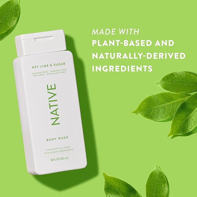 Native Body Wash Contains Naturally Derived Ingredients | For Women & Men, Sulfate, Paraben, & Dye Free Leaving Skin Soft and Hydrating | Key Lime & Sugar 18 oz