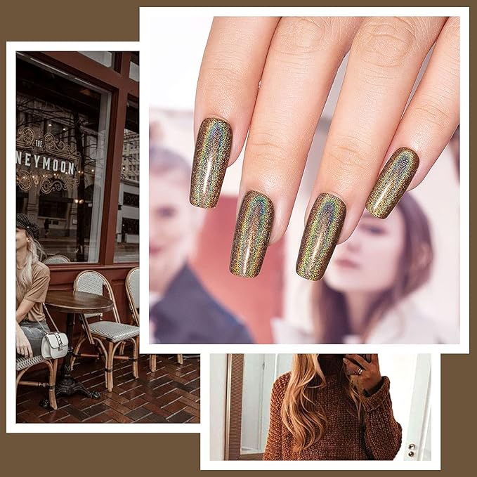 RARJSM Holographic Nail Polish Caramel Brown Gel Polish Mermaid Unicorn Effect Soak Off Nail Gel Curing Required Nail Art Home GelManicure