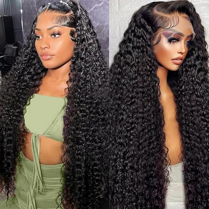 Oxcart Deep Wave Lace Front Wigs Human Hair 22 Inch 200 Density 13x6 HD Lace Frontal Wigs Pre Plucked Glueless Brazilian Virgin Human Wig with Baby Hair Deep Wave Wigs for Women Natural Black