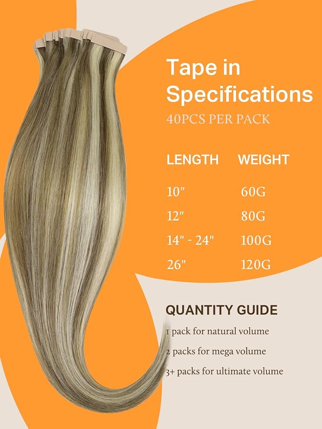 DOORES Tape in Hair Extensions, Light Brown Highlighted Medium Blonde 18 Inch 100g 40pcs, Hair Extensions Tape in Remy Straight Hair Skin Weft for Women