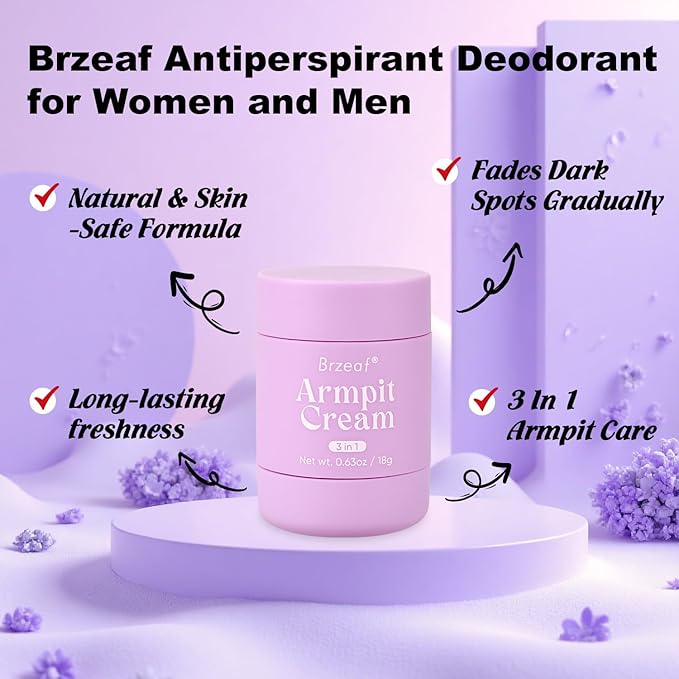 Brzeaf 3 In 1 Underarm Antiperspirant Deodorant– 72H Sweat & Odor Control, Armpit Cream Deodorant, Antiperspirant Deodorant for Women and Men