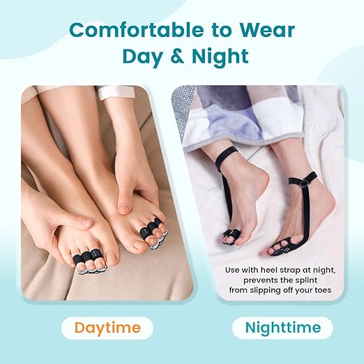 Hammer Toe Straightener Corrector Splint Brace for Women fit 2nd 3rd and 4th Toes - (L-Black) - 1 Pair