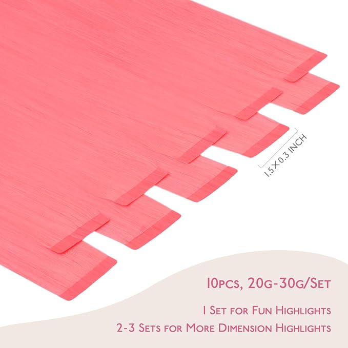 WENNALIFE Tape in Hair Extensions Human Hair Light Pink Tape in Extensions, 10pcs 25g 14 inch Remy Invisible Tape Ins Straight Colored Soft Real Human Hair Tape in Extensions Refill Set Extensions
