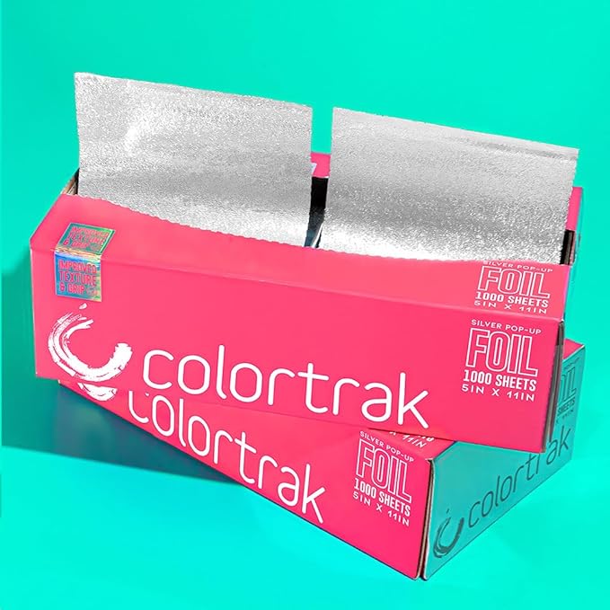 Colortrak Embossed Sheets Silver Aluminum Foil Pop-up Dispenser, 1000 Pre-cut Sheets Non-slip Textured for Hair Foil Coloring and Highlighting Applications, Silver, 5 x 11