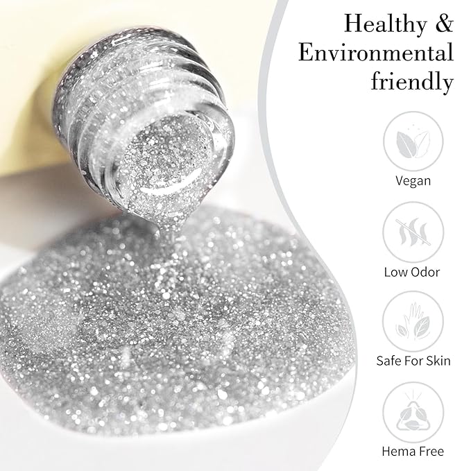 CANNI Glitter Gel Nail Polish – 1pcs 9ml Silver Iron Color, Soak Off UV LED Nail Gel for DIY Nail Art, Salon or Home Manicure