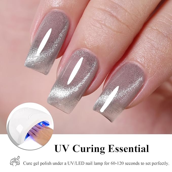 10ml Hema Free Silver Cat Eye Gel Nail Polish Translucent Glassy Color Glitter Gel Polish with Magnet Soak Off Manicure Art DIY Salon for Women