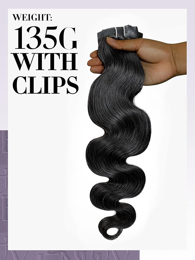 LUVME Clip in Hair Extensions Real Human Hair, Remy Human Hair Extensions Clip ins for Women, Natural Human Hair, 14inch 135g 9Pcs, Natural Black
