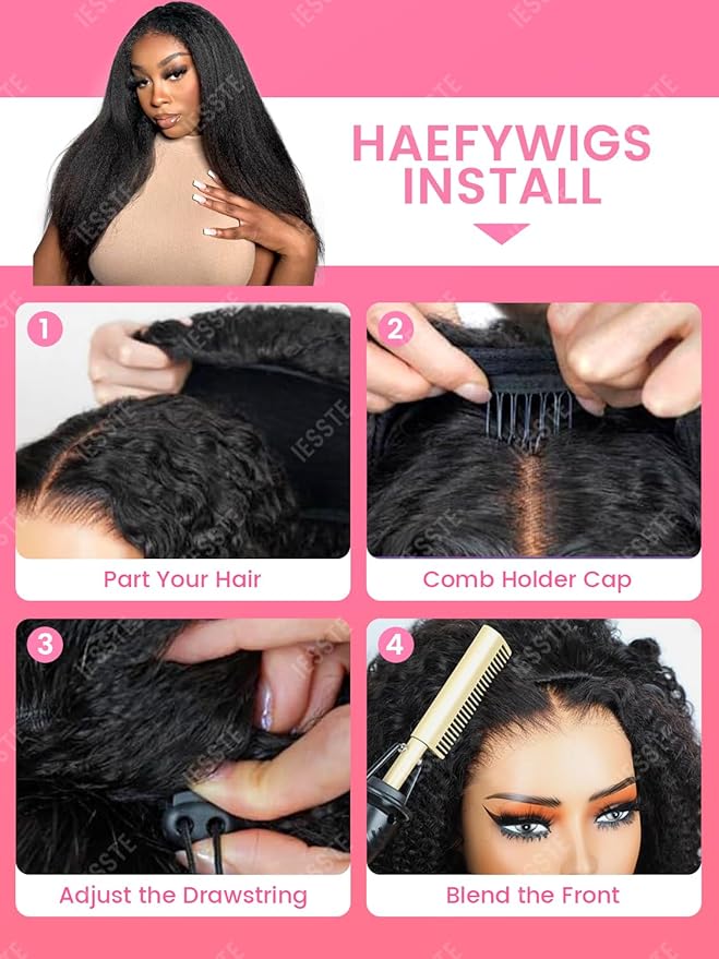 24Inch Kinky Straight Half Wig Human Hair 3 In 1 Seamless Flip Over Half Wigs for Black Women Wear & Go No Lace Glueless Drawstring Flip Over Wig Beginner Friendly Headband Wig 200 Density