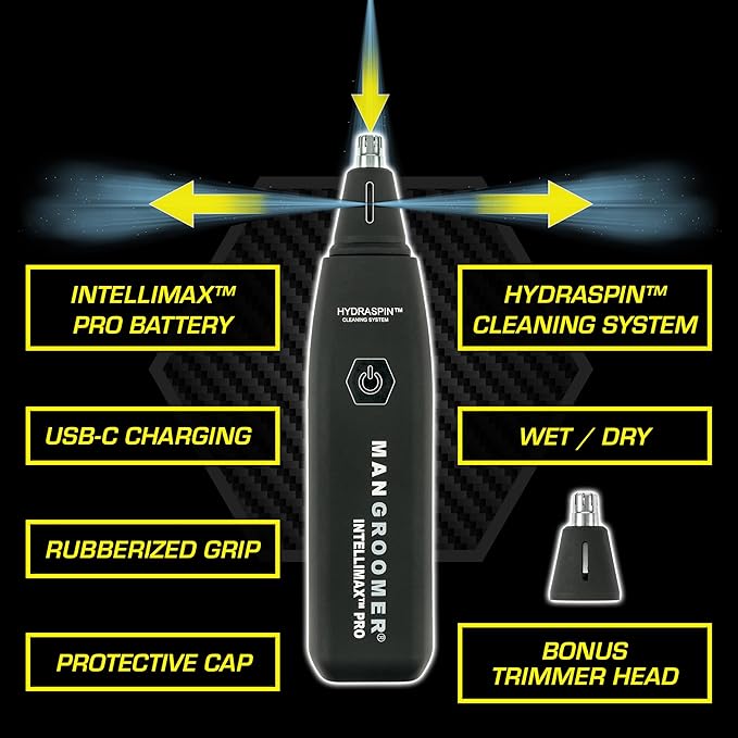 MANGROOMER - INTELLIMAX PRO – New Nose and Ear Trimmer (with a Free Bonus Rotary TIP and Blade)