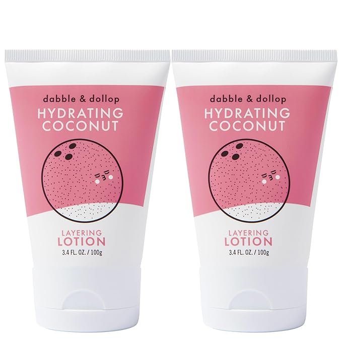 Dabble & Dollop Coconut Lotion, Layering Lotion, Hydrating Scented Lotions for Kids, All-Natural, Dermatologist Tested, Vegan & Cruelty-Free (3.4oz, Pack of 2)