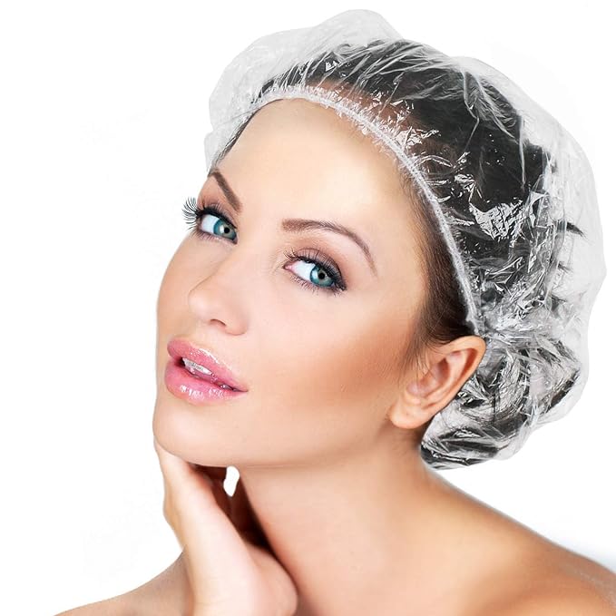 50PCS Disposable Shower Caps, Plastic Clear Thickening Bath Hair Cap and Waterproof Hair Caps for Women Men Kids Hair Treatment, Spa, Hotel and Hair Solon, Home Use, Portable Travel (Size 52CM)