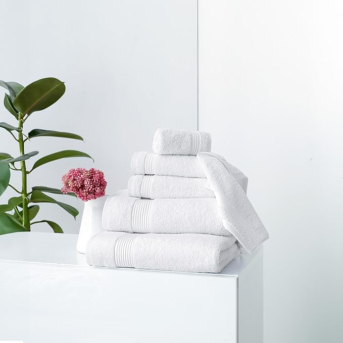 Classic Turkish Towels CTT - Luxury 6 Piece Towel Set, 100% Turkish Cotton, Quick Drying, Highly Absorbent & Comfy, Includes 2 Bath Towels, 2 Hand Towels & 2 Washcloths | (White)