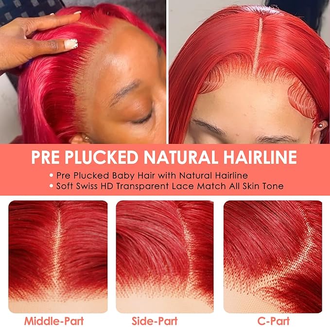 Red 13X6 Lace Front Wigs Human Hair 200 Density HD Transparent Body Wave Lace Front Wigs Human Hair Body Wave Wig Red HD Lace Frontal Colored Wig 13x6 for Black Women 26 Inch