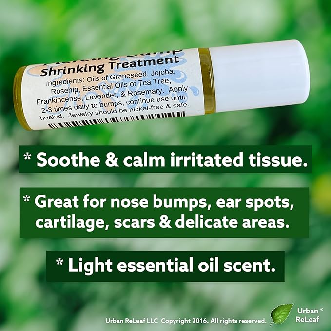 Urban ReLeaf Piercing Bump Shrinking Treatment ! Gentle, Effective Aftercare. Easy Roller-Ball Applicator. 100% Natural with Essential Oils. Help Scars, Nodules, Cartilage, Nose, Ear Spots