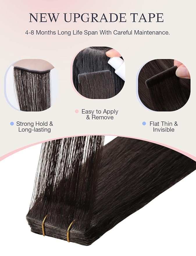 DOORES Injected Tape in Hair Extensions Real Human Hair Invisi Edge, Dark Brown 10 Injection Tape-ins with 10 Classic Tape-ins 50g 20 Inch, Virgin Human Injection Tape in Extension