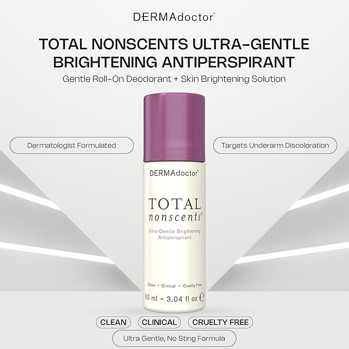 DERMAdoctor Total NonScents Ultra-Gentle Illuminator Antiperspirant Sensitive Skin. Unscented, Clinical Strength Antiperspirant for Men & Women; Hypoallergenic Roll On Deodorant - 3 oz