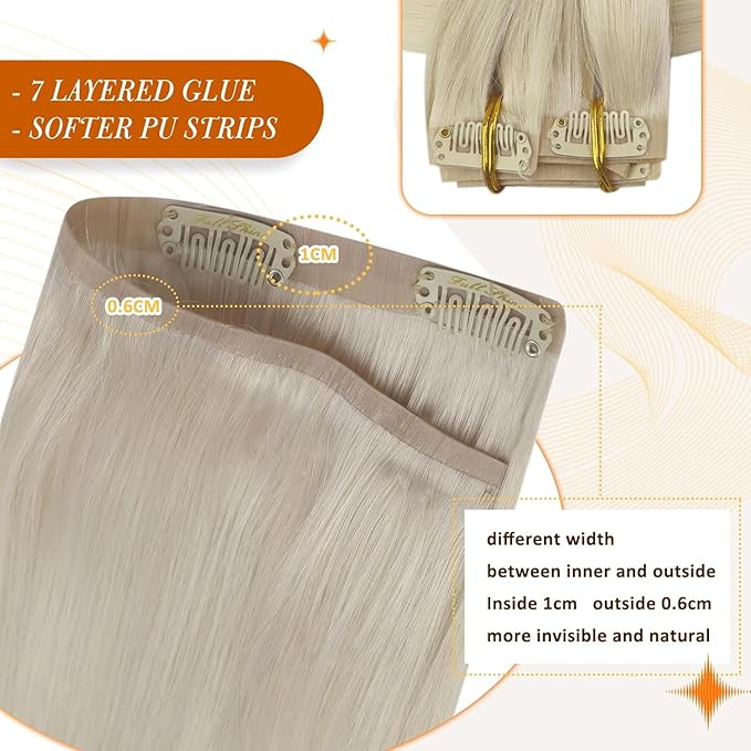 Full Shine Seamless Clip in Hair Extensions Blonde Seamless Hair Extension Clip ins PU Weft Straight Remy Hair Full Head for Women 18 Inch 8 PCS 120 G