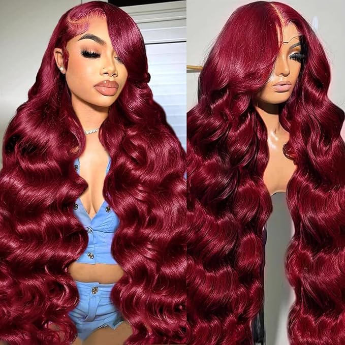 28 Inch Red Lace Front Wigs Human Hair Body Wave 13x6 HD Glueless Wig 200 Density Pre Plucked With Baby Hair Burgundy Lace Front Wigs for Women