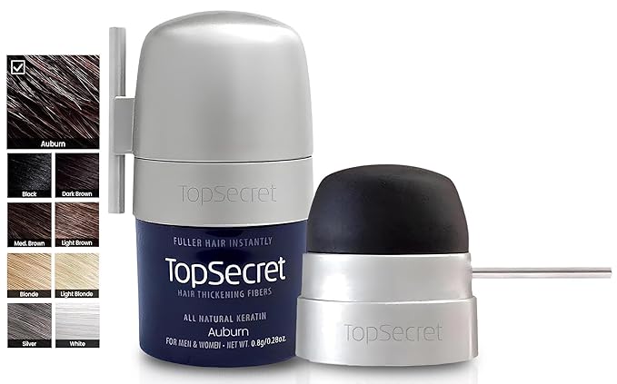 Top Secret Hair Thickening Building Fibers Applicator Included - Undetectable & Natural Hair Filler - for Men & Women - Instantly Fill In Fine Thinning Hair - Weather & Sweat Resistant (Auburn, Small)