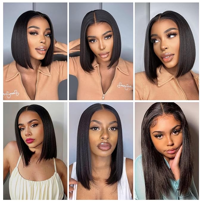 LICHANG 11 Inch 4x4 Lace Closure Bob Wigs Human Hair Wear And Go Straight Glueless Pre Plucked with Baby Hair for Black Women 180% Density