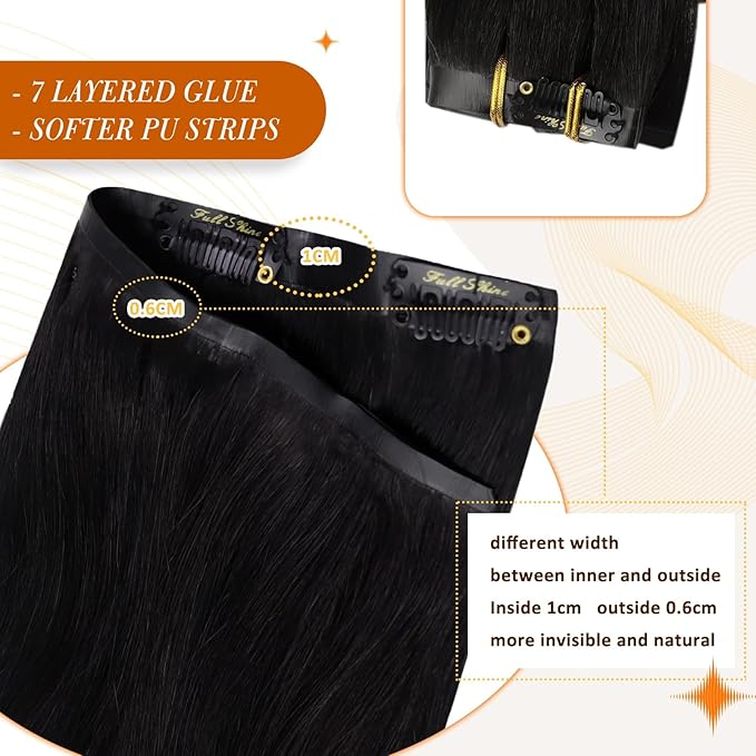 Full Shine Clip in Hair Extensions Black Hair Extensions Ombre Hair Extensions Clip Ins，16 Inch Natural Black To Medium Brown And Honey Blonde Invisile Hair Extensions With Pu Skin Weft 8pcs 120g