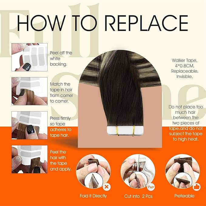 Full Shine Hair Extensions Tape ins Color 2/60/2 Tape in Hair Extensions Real Human Hair 50G Glue in Extensions Seamless Tape ins Human Hair 18Inch Remy Invisible Human Hair 20Pcs for Women Add Length