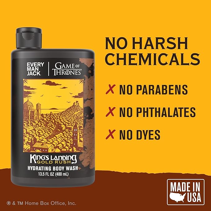 Every Man Jack Game of Thrones Collectors Body Wash - King's Landing - Gold Rush Scent - 13.5 oz (Pack of 2)
