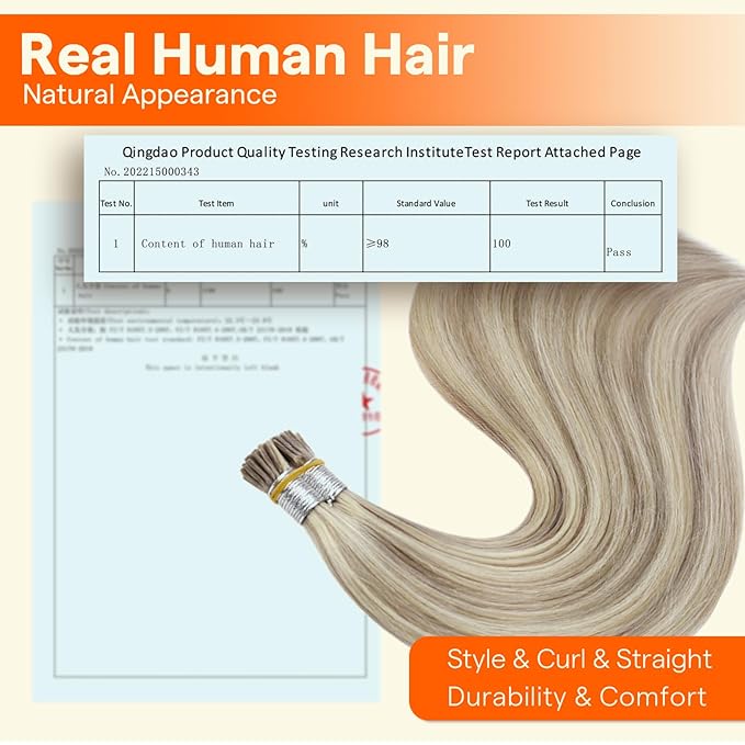 Full Shine I Tip Hair Extensions Human Hair 22 Inch 50 Grams Ash Blonde Highlighted Light Blonde Itip Human Hair Extensions Long Straight Hair for Women add Length