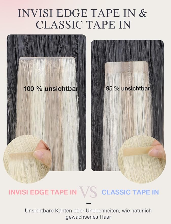 DOORES Invisi Edge Tape in Hair Extensions Human Hair, Platinum Blonde 10 Injection Tape-ins with 10 Injection Tape-ins 50g 18 Inch, Invisible Injected Tape in Extensions