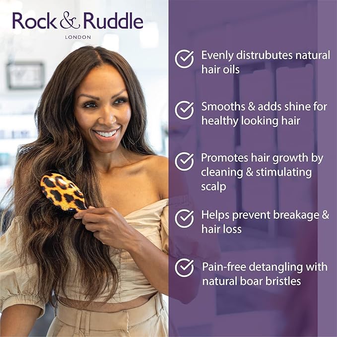 Rock & Ruddle Natural Mixed Boar Bristle Hair Brush for Women and Kids (Large, 21cm) - Perfect for Wet or Dry Hair, Detangling Smoothing Blowdrying - Designed & Made in UK - Pretty Blue