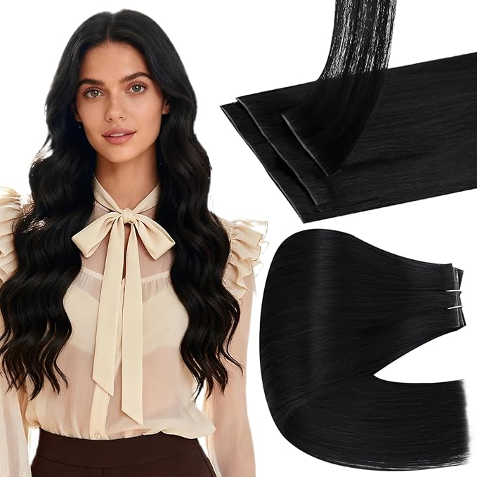 Full Shine Invisi Edge Clip in Hair Extensions Black Invisi Edge Seamless Hair Extension Clip ins PU Weft Injected Seamless PU Clip in Hair Extensions for Women 20 Inch 120 G 6 Pcs
